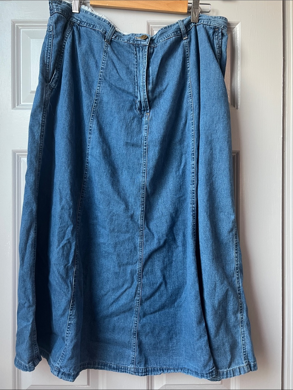 JM Collection Blue Denim Flared Maxi Skirt